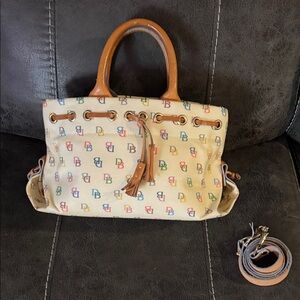 Dooney & Bourke Multicolor Logo Tote with Tan Handles